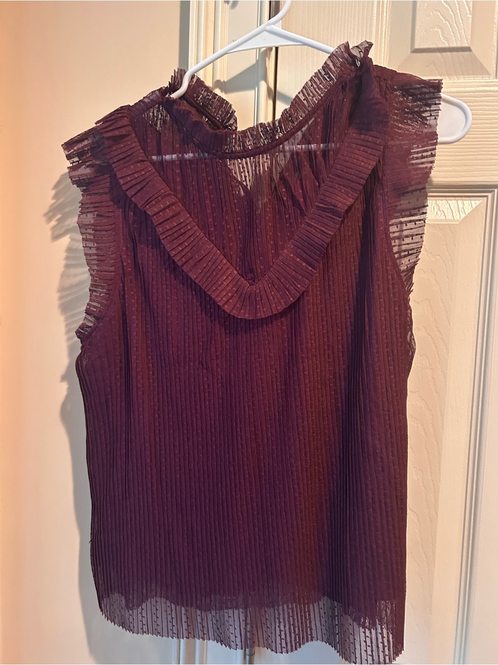 fab'rik Plum Sleeveless Ruffle-Trim Pleated Camisole